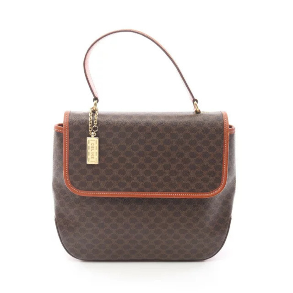 Celine Macadam Charm Handbag Canvas Leather Brown